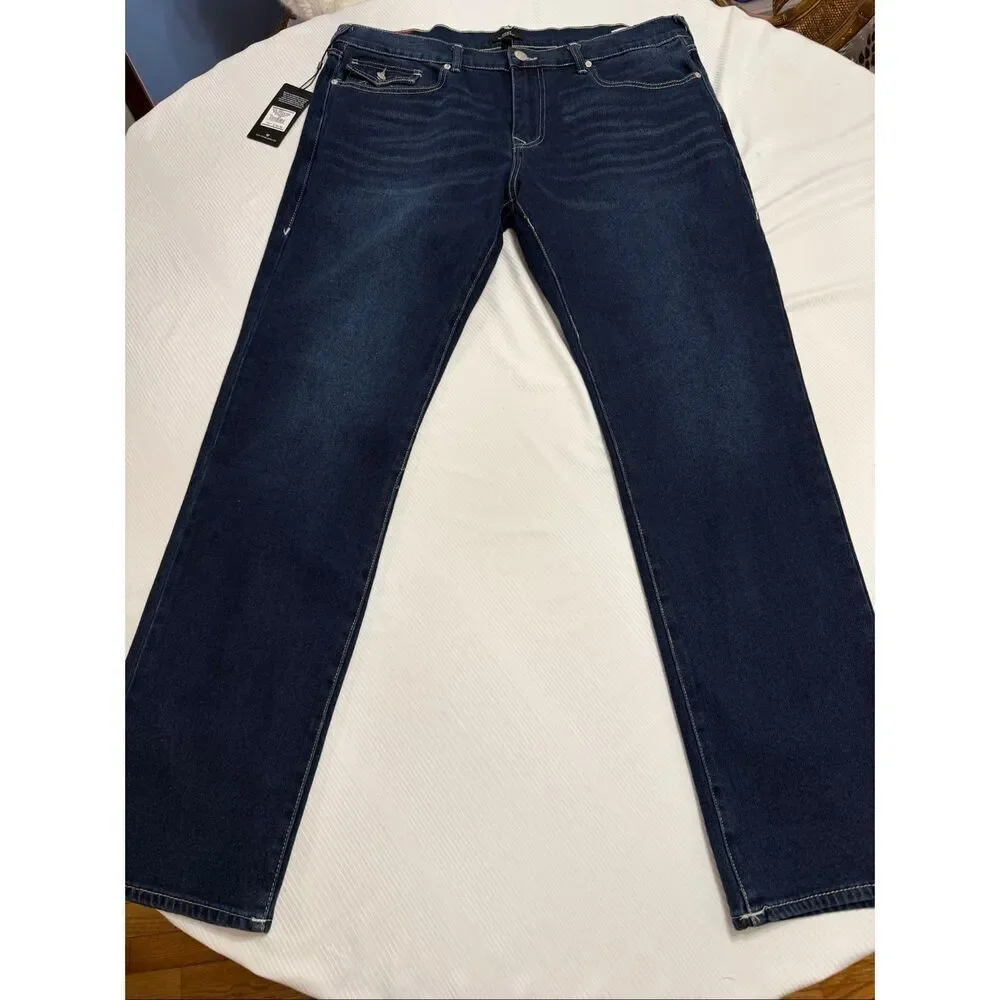 NWT True Religion Men’s Dark Oak Wash Ricky Straight Denim Jeans Size 38 X 34